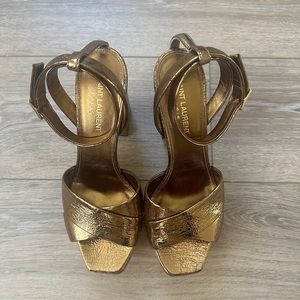 SAINT LAURENT METALLIC GOLD BIANCA PLATFORM HEELS